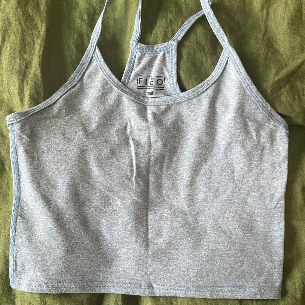 Fleo Heather Light Blue Racerback Crop Tank